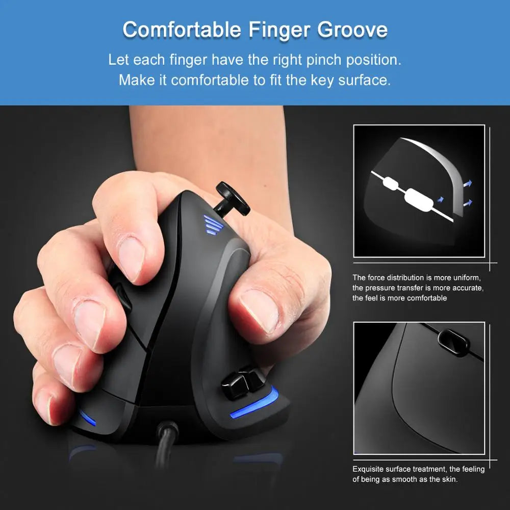 ZELOTES Vertical Gaming Mouse Wired USB Ergonomic Mice RGB Joysticks Programmable Laser Mice 10000 DPI For Gamer PC Computer C18