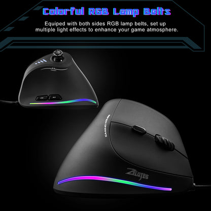 ZELOTES Vertical Gaming Mouse Wired USB Ergonomic Mice RGB Joysticks Programmable Laser Mice 10000 DPI For Gamer PC Computer C18