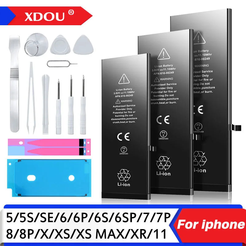 Zero-Cycle High-Quality Battery Replacement for iPhone SE, 5, 6, 6S, 5S, 7, 8, Plus, X, Xs Max, Xr, 11 Pro - Includes Free Tools and Sticker