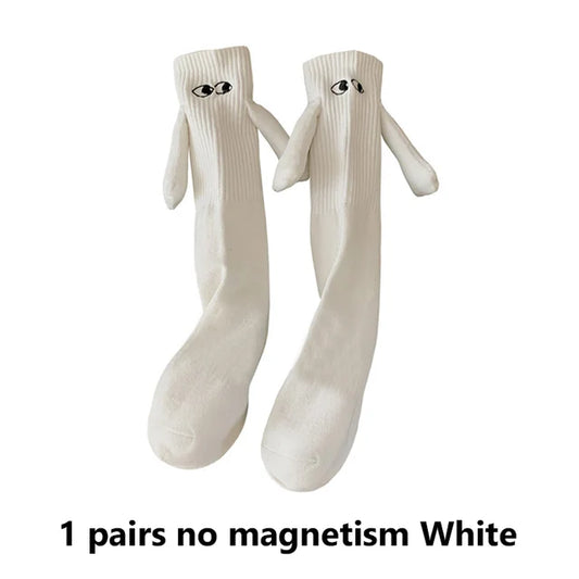 Alobee Harajuku Magnetic Suction Couple Socks - Unisex Cotton Long Socks in Black and White