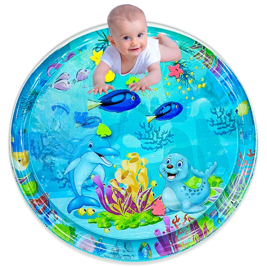 100cm Large Inflatable Baby Water Play Mat - Dolphin & Seal Pattern, PVC Round Cushion for Kids