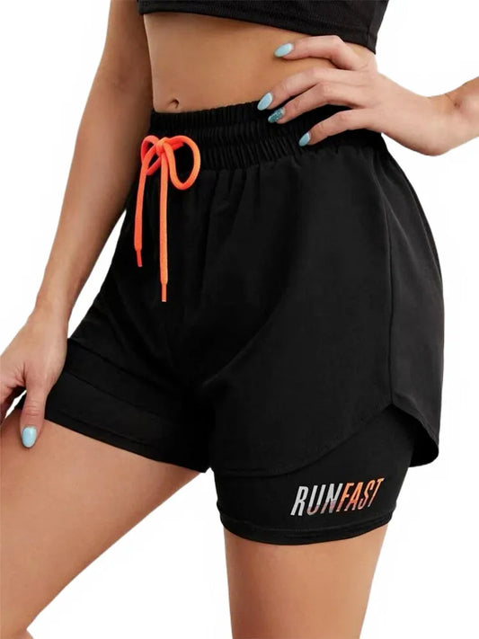 Mermaid Curve Women's 2-in-1 Sport Shorts - Quick Dry Running Shorts with Drawstring Waistband