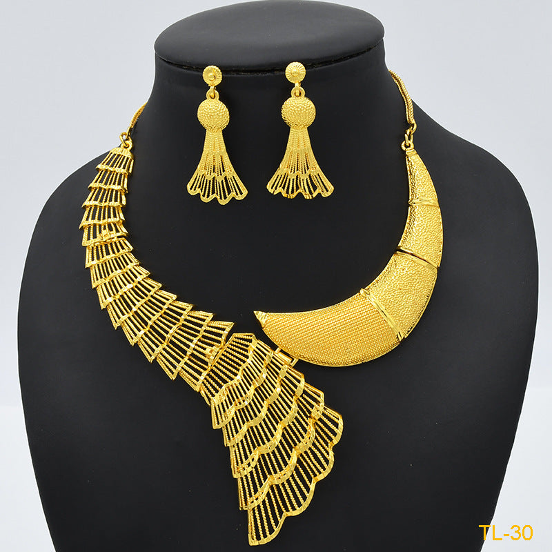 Exquisite Elegance:  Gold Flower Necklace & Earrings Sets