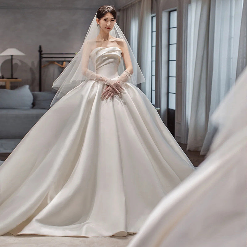 Feel Like Royalty:  Satin Wedding Dress with Elegant Train