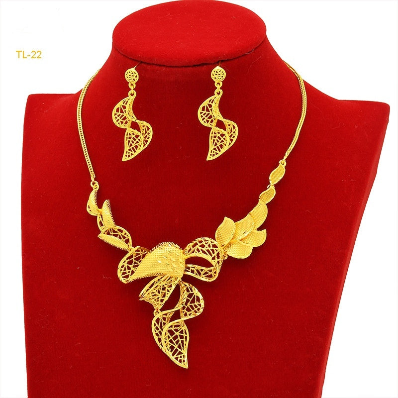 Exquisite Elegance:  Gold Flower Necklace & Earrings Sets