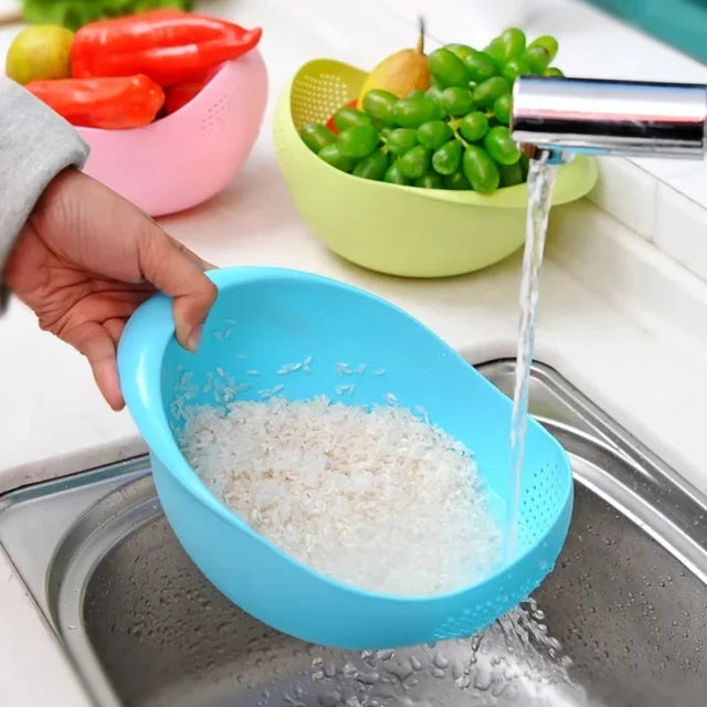 Rice Washing Strainer Basket, Colander and Sieve for Fruit and Vegetable Drainage, Kitchen Cleaning Tool