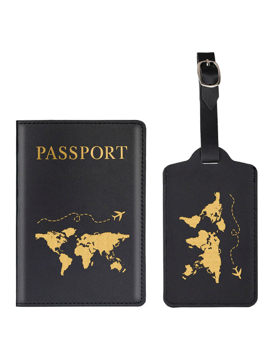2-Piece Travel Set: Passport Cover Case and Luggage Tag - Passport Holder Wallet Organizer