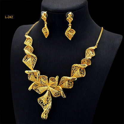 Exquisite Elegance:  Gold Flower Necklace & Earrings Sets