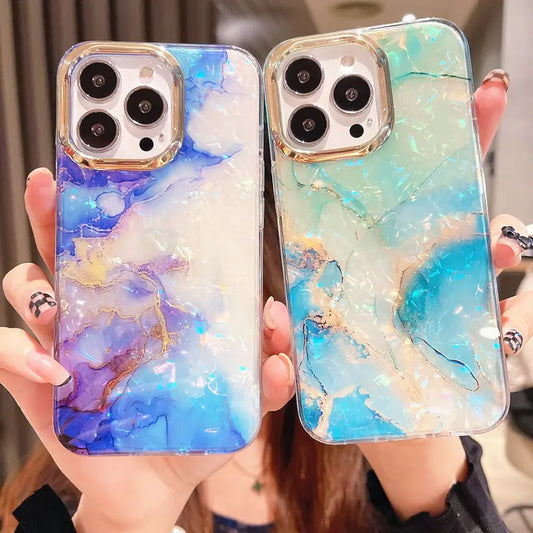 Upgrade Your iPhone with Our Luxe Marble Shell Pattern Case!