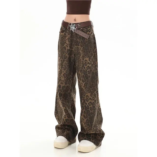 Chic Leopard Print Wide Leg Pants for Women