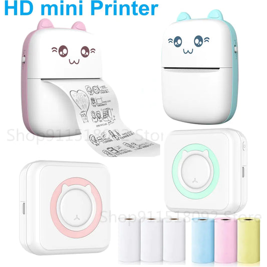 Cat Shape Mini Printer - Pocket-Sized Thermal Inkless Black and White Printer with Bluetooth Connectivity