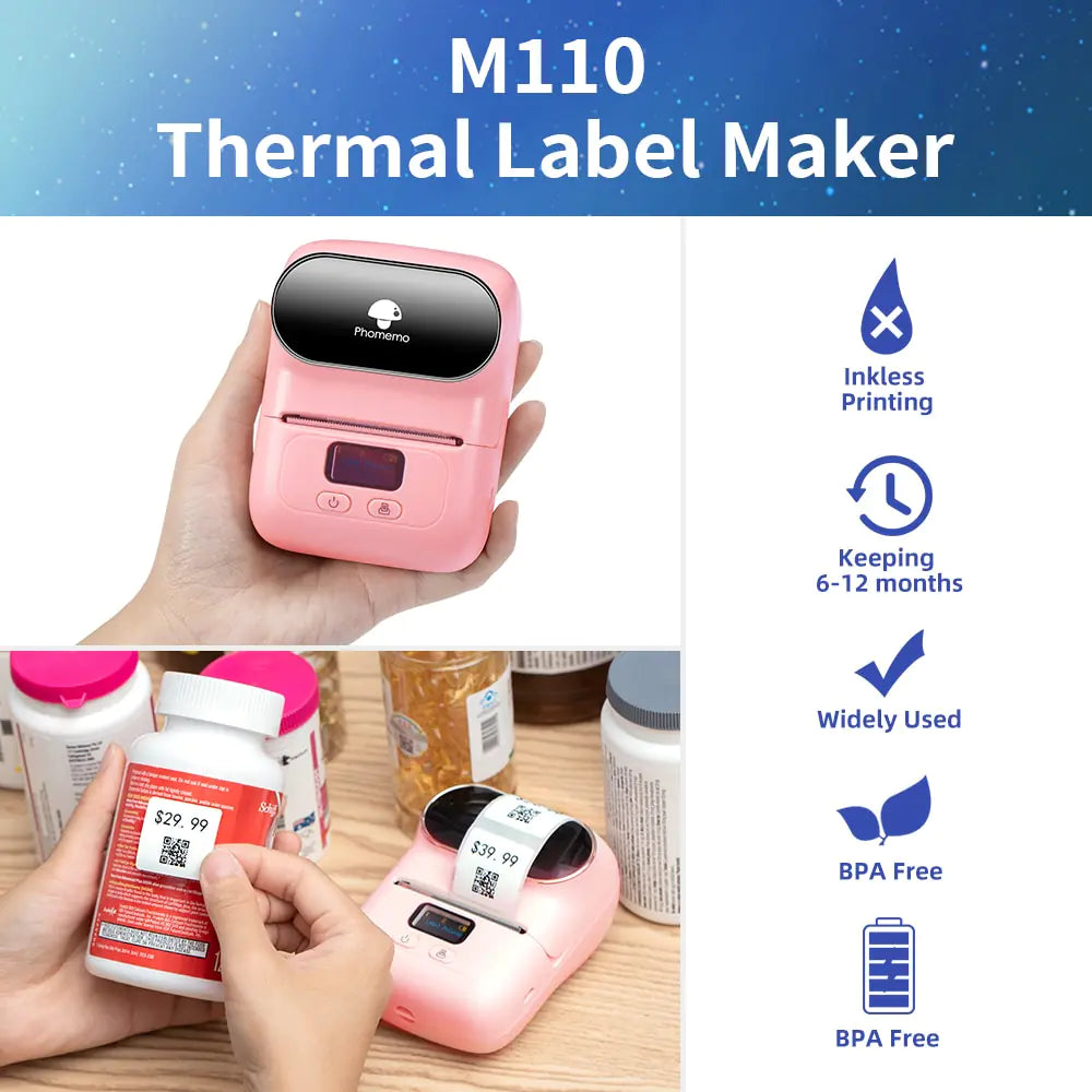 M110 Label Printer - Streamline Your Labeling with Sleek, Ink-Free Technology