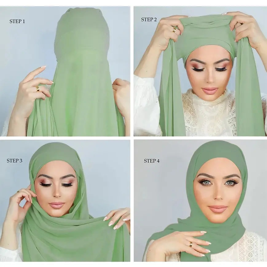 Effortless Elegance: Chiffon Hijab with Integrated Cap